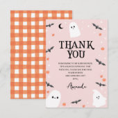 Roze Halloween Little Boo Baby shower Bedankkaart (Voorkant / Achterkant)