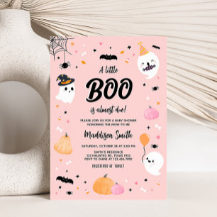 Roze Halloween Little Boo Baby shower Kaart