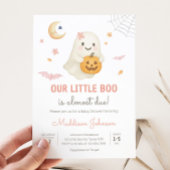 Roze Halloween Little Boo Baby shower Kaart
