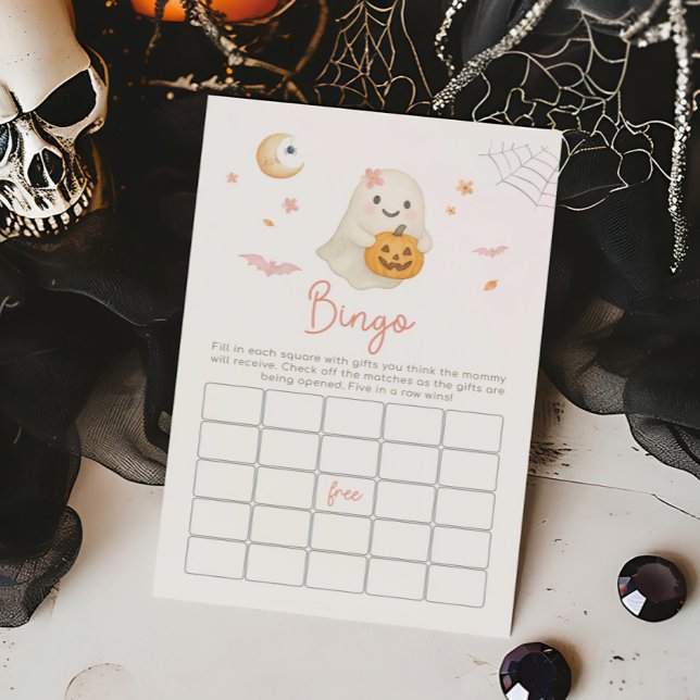 Roze Halloween Little Boo Bingo Spel (Girl Little Boo Baby Shower Bingo Game)