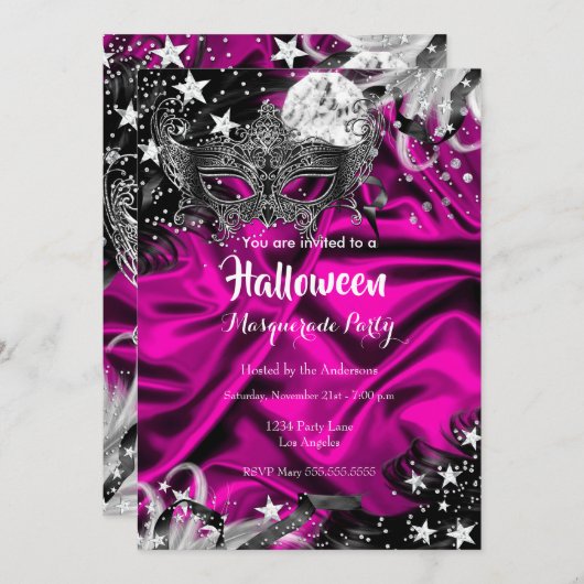Roze halloween Magical Night Masquerade Party Kaart (Voorkant / Achterkant)