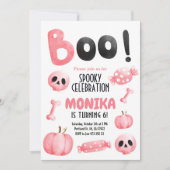 Roze Halloween Meisje Spooky Verjaardagsfeestje Kaart (Voorkant)