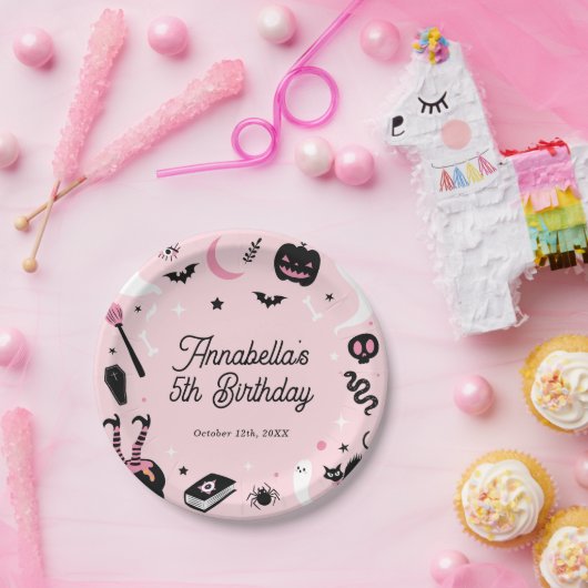 Roze Halloween meisje verjaardagsfeestje Papieren Bordje (Feest)