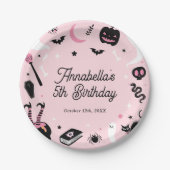 Roze Halloween meisje verjaardagsfeestje Papieren Bordje (Voorkant)