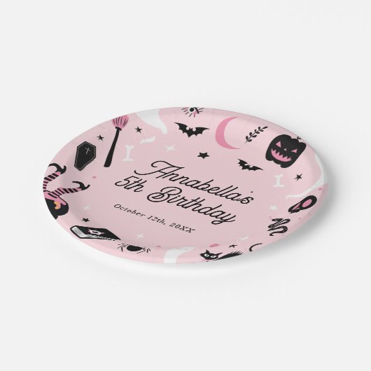 Roze Halloween meisje verjaardagsfeestje Papieren Bordje (Gekanteld)