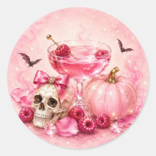 Roze Halloween Meisjes Nacht Cocktail Party Ronde Sticker
