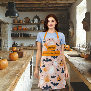 Roze Halloween met Geesten, Pompoenen, Vleermuizen Schort