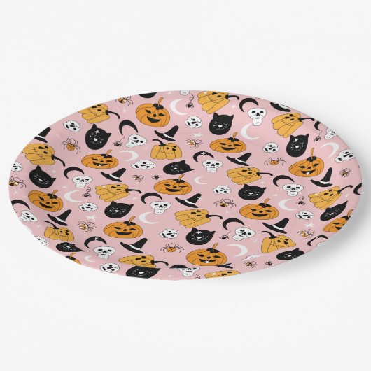 Roze halloween-ontwerp papieren bordje (Gekanteld)