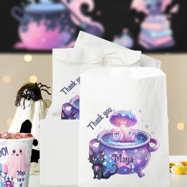 Roze halloween paarse kat magische ketel bedankzakje