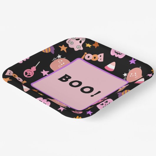 Roze Halloween Papieren Bordje (Gebogen)