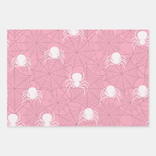 Roze Halloween papieren knuppel en spin Inpakpapier Vel (Voorkant 2)