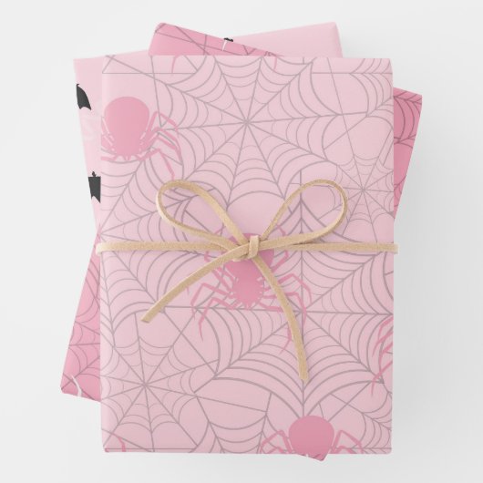 Roze Halloween papieren knuppel en spin Inpakpapier Vel (In situ)
