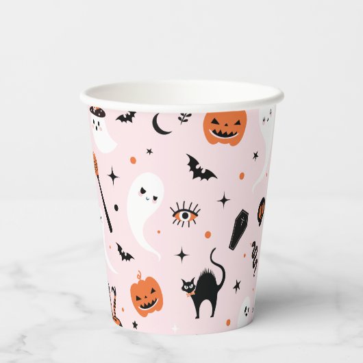 Roze Halloween Party Papieren Bekers (Achterkant)