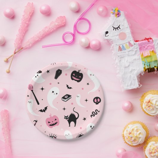 Roze Halloween Party Papieren Bordje (Feest)