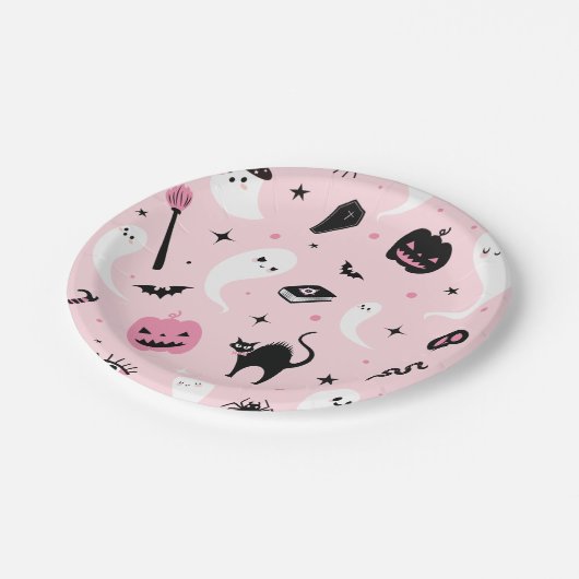 Roze Halloween Party Papieren Bordje (Gekanteld)