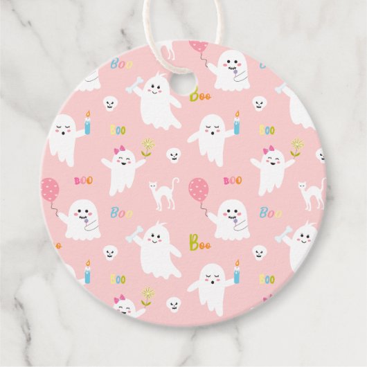 Roze Halloween Party Treats Ghost Pattern Bedankjes Labels (Voorkant)