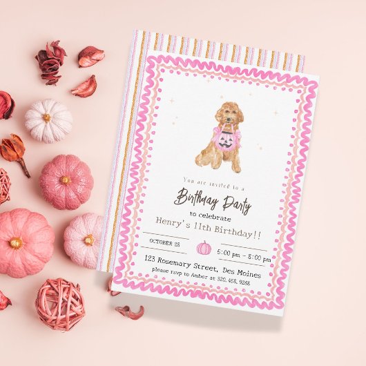 Roze Halloween Party Uitnodiging hond Halloween