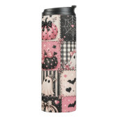Roze Halloween Patchwork Thermosbeker (Gedraaid links)