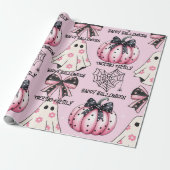 Roze Halloween Patroon Coquette Pompoen Custom Cadeaupapier (Uitgerold)