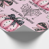 Roze Halloween Patroon Coquette Pompoen Custom Cadeaupapier (Hoek)