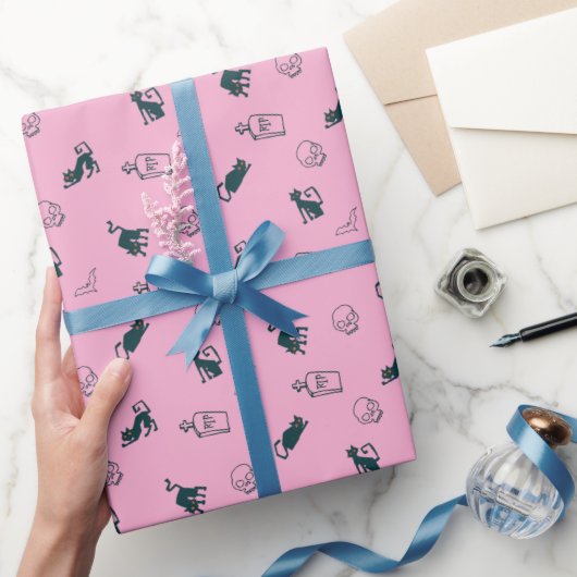 Roze Halloween Patroon Gift Wrap 💀 Cadeaupapier (Geschenken)