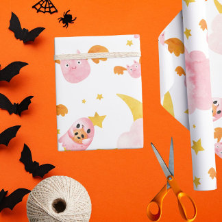 Roze halloween pompoen geest en schattige vleermui cadeaupapier