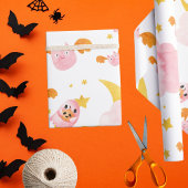 Roze halloween pompoen geest en schattige vleermui cadeaupapier