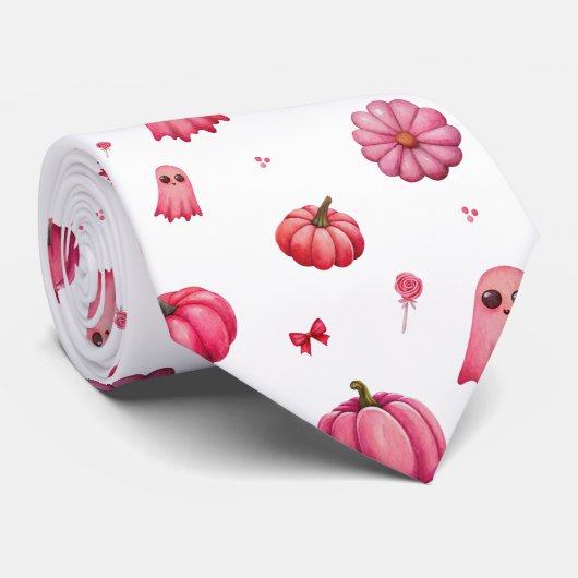 Roze Halloween pompoenen Stropdas (Opgerold)