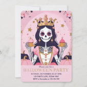 Roze Halloween Princess Skeleton Party Feestdagenkaart (Voorkant)