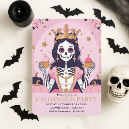 Roze Halloween Princess Skeleton Party Feestdagenkaart