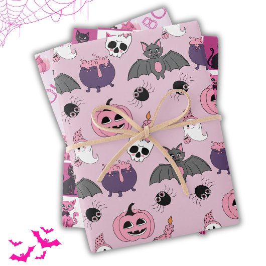 Roze Halloween schattig dier Boo zoetheid Inpakpapier Vel