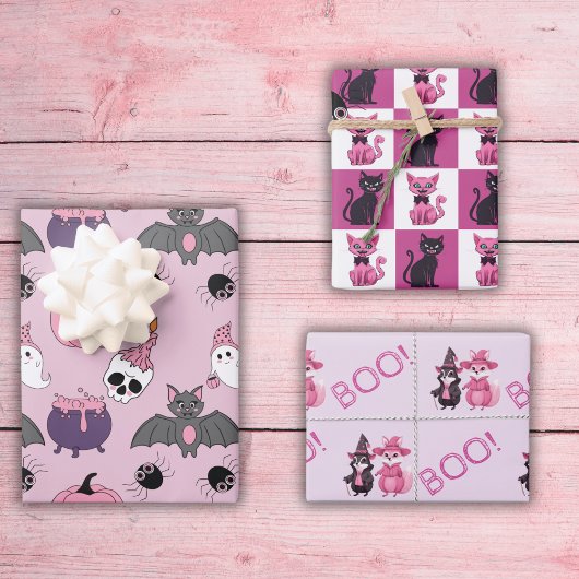 Roze Halloween schattig dier Boo zoetheid Inpakpapier Vel
