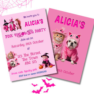 Roze Halloween schattig dier Spooky invite Kaart