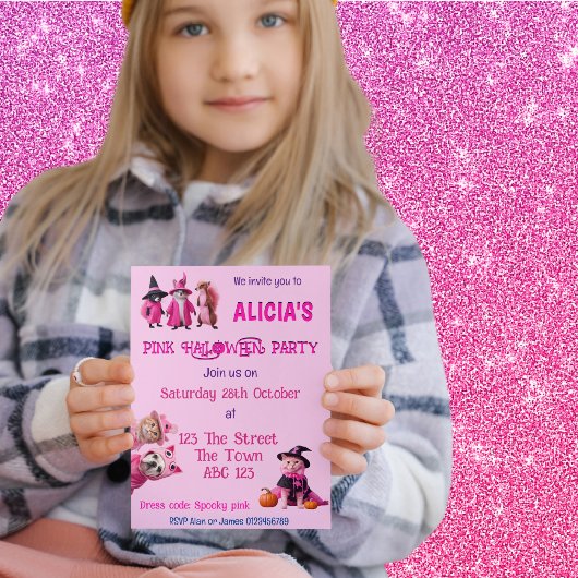 Roze Halloween schattig dier Spooky invite Kaart