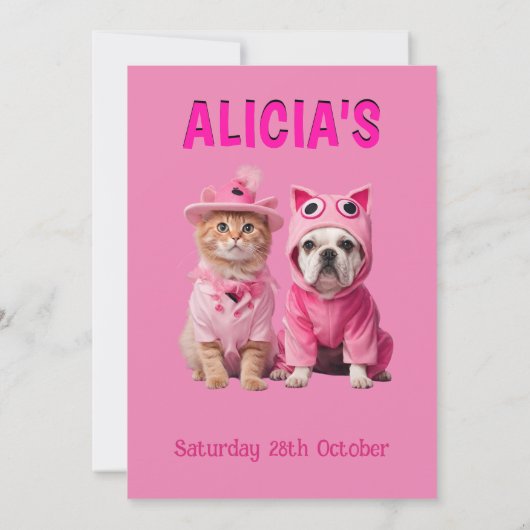 Roze Halloween schattig dier Spooky invite Kaart (Achterkant)