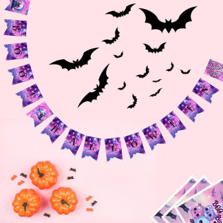 Roze halloween schattig magisch bewitched kat vlaggetjes
