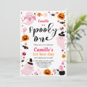 Roze Halloween schattige geest Eerste Verjaardag Kaart (Staand voorkant)