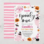 Roze Halloween schattige geest Eerste Verjaardag Kaart (Voorkant / Achterkant)