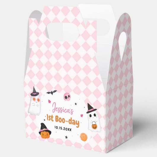 Roze Halloween Schattige Ghost 1e Verjaardag Bedankdoosjes (Geopend)