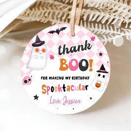 Roze Halloween Schattige Ghost 1e Verjaardag Bedankjes Labels
