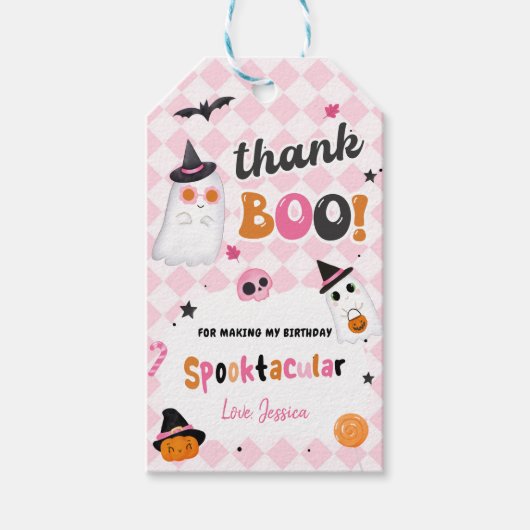 Roze Halloween Schattige Ghost 1e Verjaardag Cadeaulabel (Voorkant)