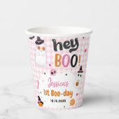 Roze Halloween Schattige Ghost 1e Verjaardag Papieren Bekers (Voorkant)