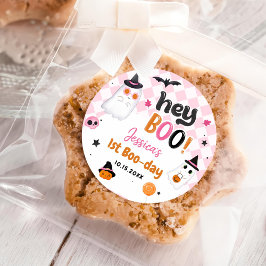 Roze Halloween Schattige Ghost 1e Verjaardag Ronde Sticker