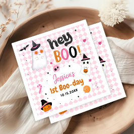 Roze Halloween Schattige Ghost 1e Verjaardag Servet