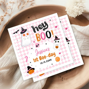 Roze Halloween Schattige Ghost 1e Verjaardag Servet