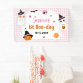 Roze Halloween Schattige Ghost 1e Verjaardag Spandoek (Insitu)