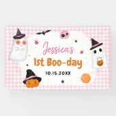 Roze Halloween Schattige Ghost 1e Verjaardag Spandoek (Horizontaal)