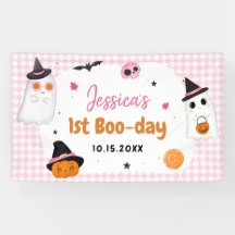 Roze Halloween Schattige Ghost 1e Verjaardag