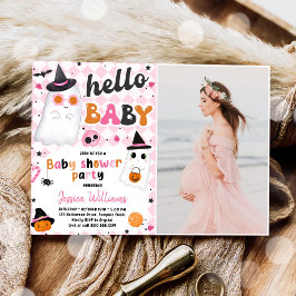Roze Halloween Schattige Ghost Baby shower Foto Kaart