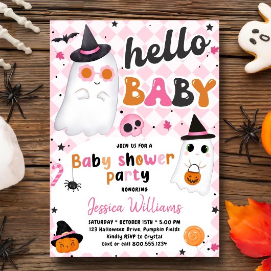 Roze Halloween Schattige Ghost Baby shower Kaart